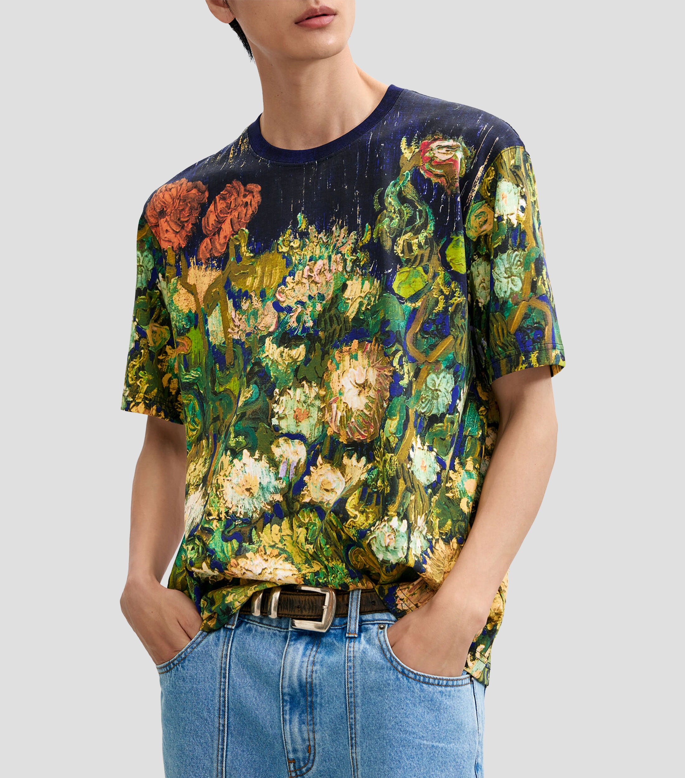 Playera cuello redondo manga corta con estampado Hombre